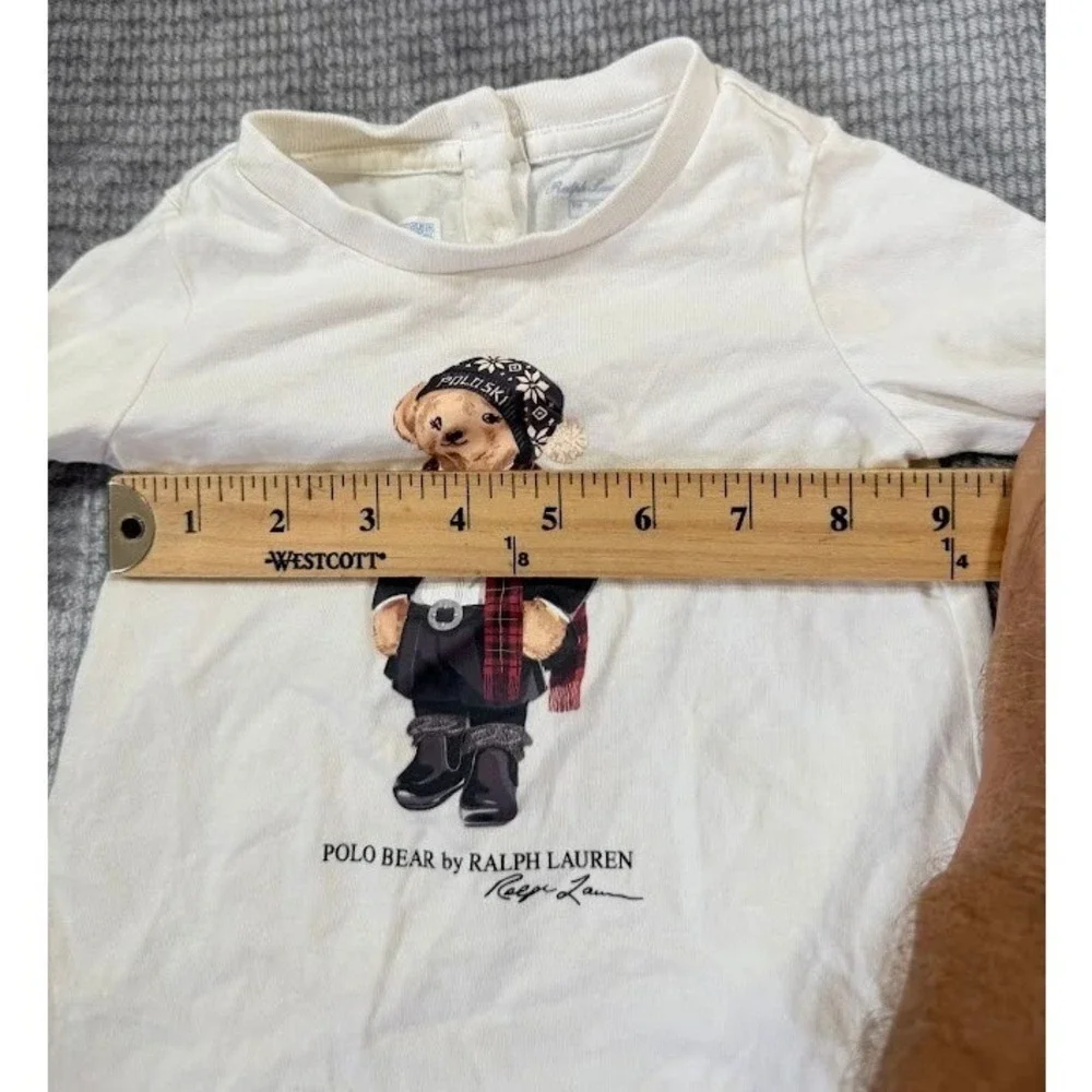 Ralph Lauren Polo Bear Kids Long Sleeve T-Shirt Off White Cream Size 9M 9 Months